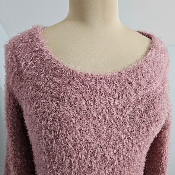 Snails & Cinnamon Cozy Pink Women's Eyelash Tunic Sweater Large Boat Neck - Picture 5 of 13
